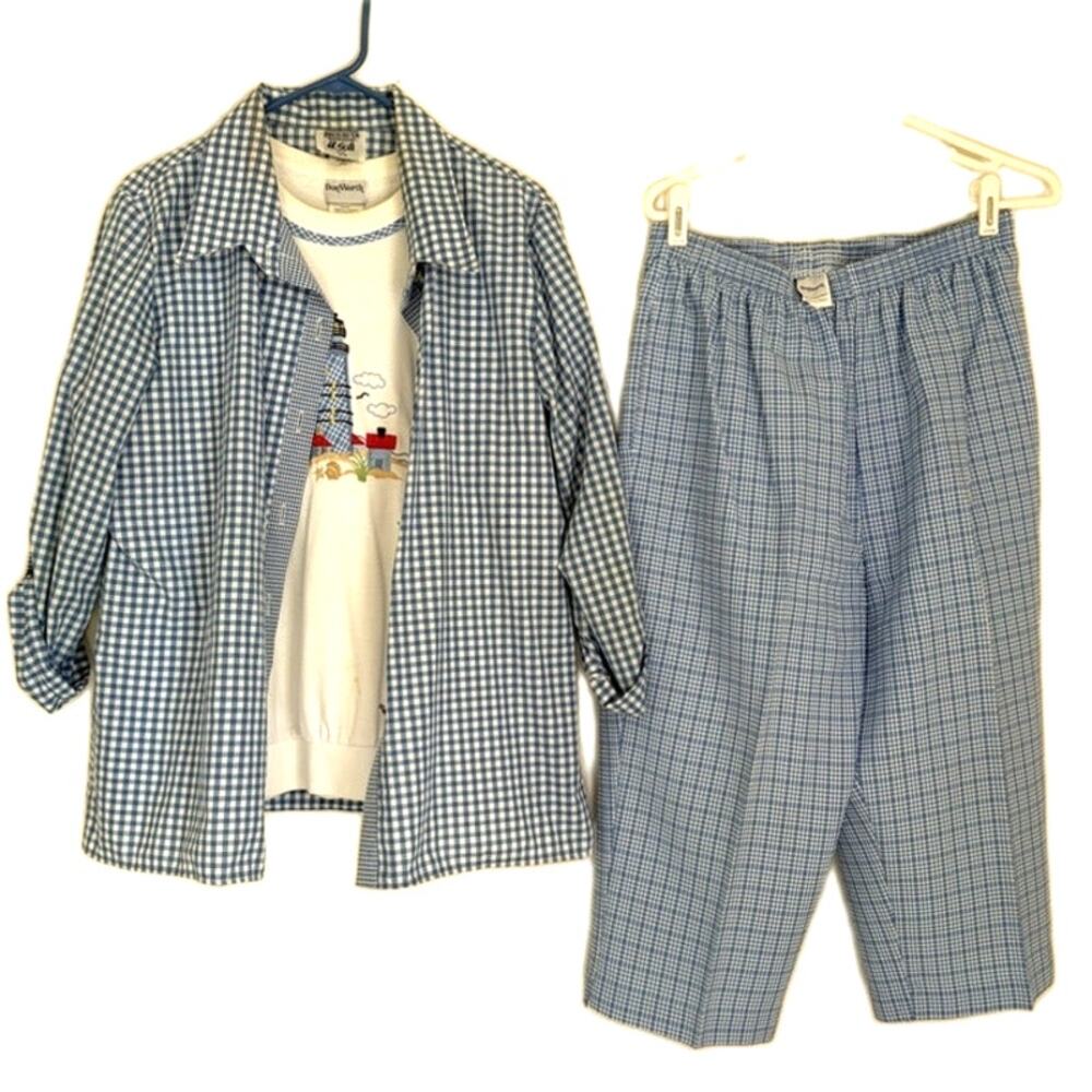 Vintage BonWorth Spoiled Rotten Women's Gingham Nautical 3-Piece Outfit L/16
